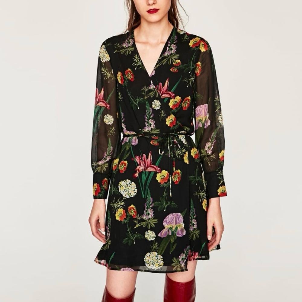 Zara floral wrap dress